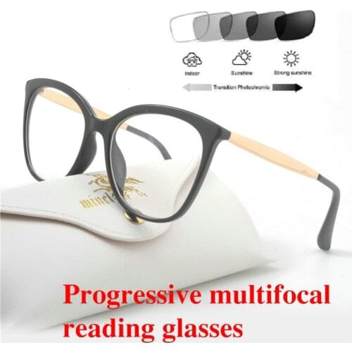 2019 Fashion Cat Progressive Multifocal Lens Reading Glasses Ladies Women Near &Far Sight Photochromic Eyeglasses with box NX