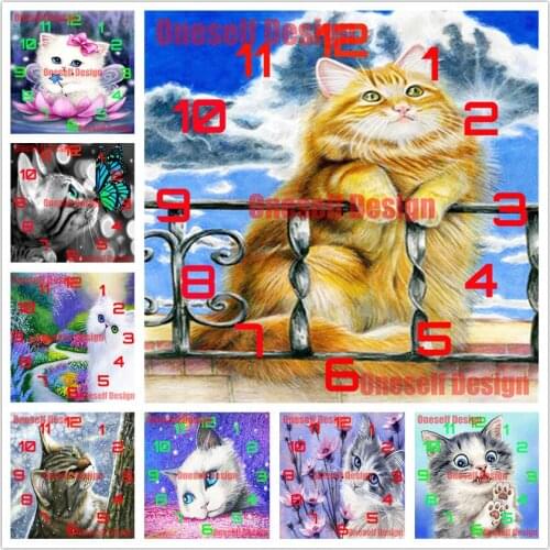 2020 new style Christmas gift diy diamond painting full square clock cat diamond art kit cat 5d diamond embroidery sale clock