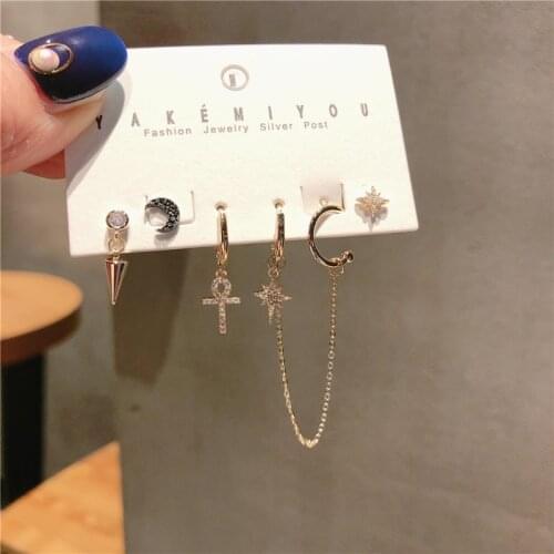 2021 Trend Cross Pendant Hoop Earrings Set Geometric Long Chain Drop Pierceing Earrings For Women Party Gift Jewelry