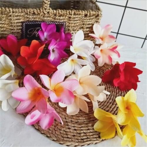 40pcs Artificial Frangipani Flower 3 Heads/Piece Silk Plumeria Rubra Flower Heads for Wedding Party Floral Decoration