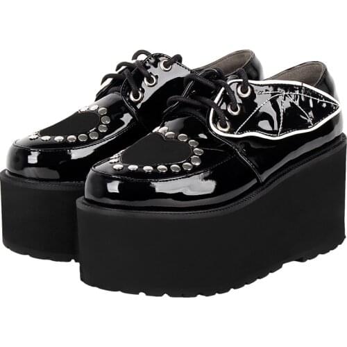 Angelic imprint woman mori girl lolita cosplay shoes lady high wedges heels punk cool Pumps women dress party shoes rivets 8cm