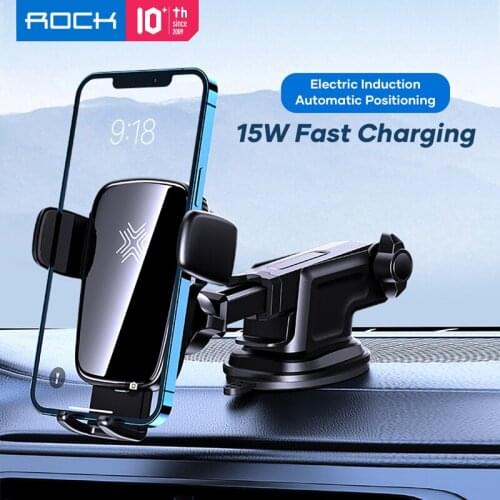 For iPhone 12 Car Mount Holder ROCK Fast Wireless Car Charger 15W Electric Intelligent Car Stand 360 Degree Adjustable Holder