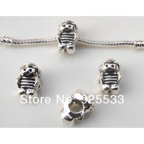Free shipping 50pcs/lot 14x9x10mm big hole antique boy metal beads fit European bracelet jewelry DIY