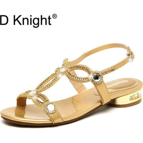 New Crystal Shoes Woman Sandalie Summer Women Sandals Flip Flops Women Shoes Bohemia Causal Lady Footwear Sandalias Gold Purple