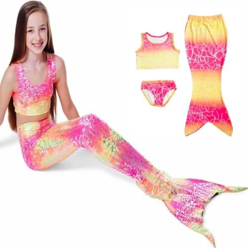 Rainbow Dot Kids Fanny Mermaid Tail Halloween Costume Swimmable Mermaid Tails Children Princess Ariel Little Mermaid-Tail Dress