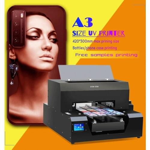 DOMSEM Mini UV Printer Automatic Color A3 Flatbed Printers With EPSON Head Plastic Embossing Plate Leather Printing Machine 2019