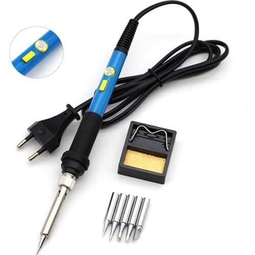 60W 220V Electric Soldering Iron Kit with 5 Tips Power Switch Adjustable Temperature Welding Tool EU Plug for Electronics Work