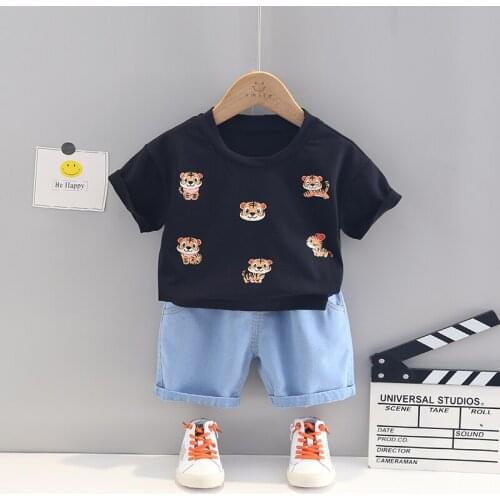 Summer Fashion Color Printing Bear Clothes Toddler Boys Cotton Short Sleeve T-Shirt+Pants 2pc/Sets Kids Baby Costume Tracksuits
