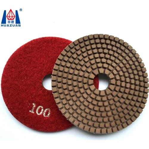 HUAZUAN 4 inch 100mm wet flexible copper bond diamond polishing pads for granite stone
