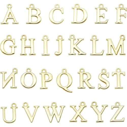 Julie Wang 26PCS A-Z Alloy Letter Charms Gold Color Initial English Alphabets Pendant Bracelet Jewelry Making Accessory