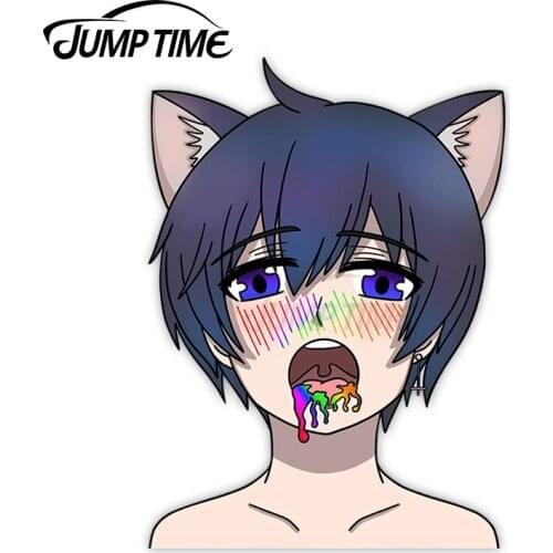 JumpTime 13 x 7.8cm Ahegao Face Androgynous Rainbow Anime Character Vinyl Peeker Sticker Decal Vinyl Car Stickers Waterproof VAN