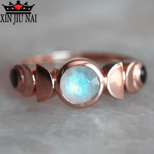 925 anillos silver Fashion 18K Rose Gold Moon Shape Rainbow Gemstone Ring emerald ring wholesale lots bulk diamond ring