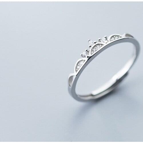 HF JEL Cute Adjustable Crown Rings for Women Rhinestone S925 Sterling Silver Rings Wedding Anniversary Engagement Ring Girl Gift