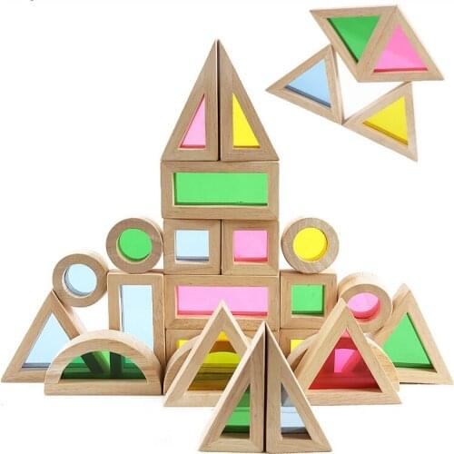 Creative Acrylic Rainbow Educational Toy Tower Pile of Building Blocks for Children Geometry Wooden Assemblage Building Block