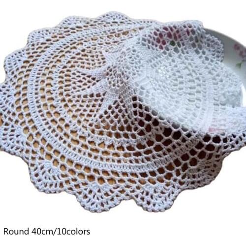 TOP Round Crochet Table place Mat cloth cotton lace Placemat cup mug tea coffee coaster drink Pad doily dining Christmas kitchen