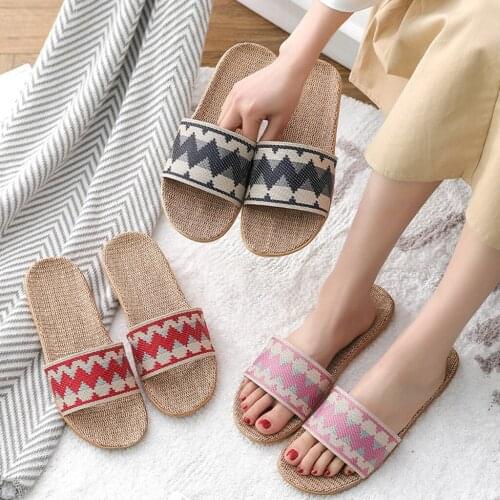 Summer Womens Casual Slippers Flip Flops Flip Flops Linen Soft Flat Home Indoor Slippers Comfort Shoes zapatos de mujer FN60