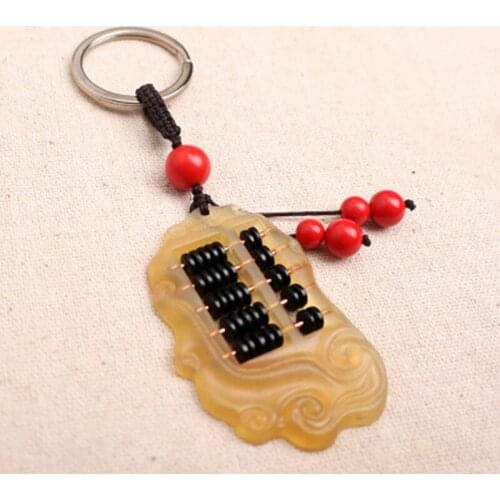 Fashion Mens Sheeps Horn Abacus Shaped Key Chain Key Ring Holder Lucky Lotus Keychain Gift For Trendy Car Bag Keychain Jewelry