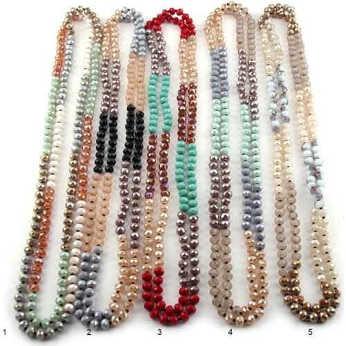 MOODPC Fashion Bohemian Jewelry 5X8 Crystal Glass Long knotted Halsband Mumti Color Crystal Necklace