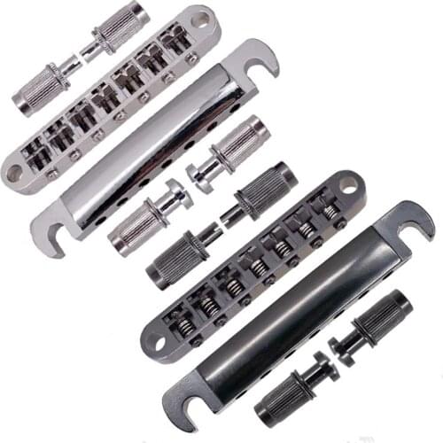 A Set 7 Strings Bridge And Tailpiece For Electric Guitar Chrome and Black for choose guitar accessories parts Musical instrument
