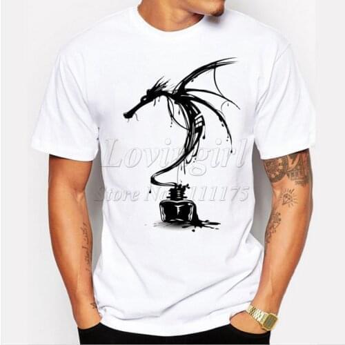 Newest 2019 mens fashion short sleeve t-shirt ink dragon printed tee shirts Hipster O-neck cool tops