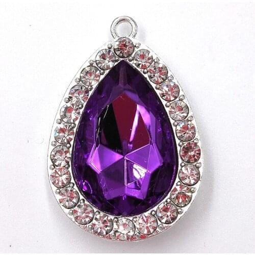 50PCS/lot 3*4.5cm Kids Girls Gift Silver Zinc Alloy Princess Sofia Purple Teardrop Amulet Pendant Chunky Bead Necklace