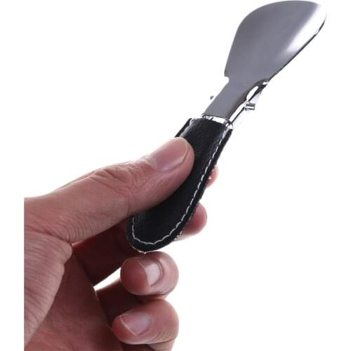 12*3.5cm Easy to Carry For Men Women Shoes Stainless Steel Durable Shoehorn Foldable PU Leather Handle