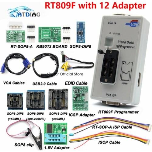 Free Shipping RT809F Serial ISP Programmer with 12 adapters +1.8v adapter+SOP8 test clip+EDID cable Best Quality