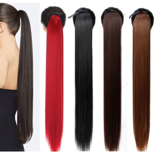 Allaosify 32 Inches Straight Synthetic Super Long Ponytail Hair Accessories for Women Wig With Bandage Ponytail Extensions