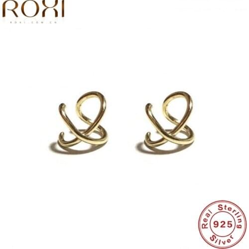 ROXI Minimalism Geometry Line Clip Earrings for Women Girls Jewelry Earring Ear Cuffs 925 Sterling Silver Ear Clips No Piercing