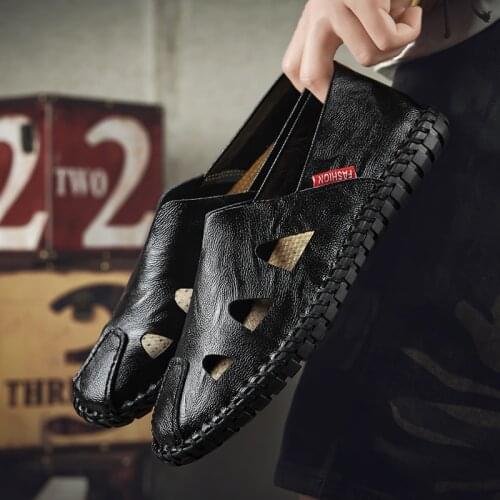 Men Beach Sandals Genuine Leather Summer Breathable Casual Shoes Fashion Outdoor Big Size Non-slip Mens Slippers