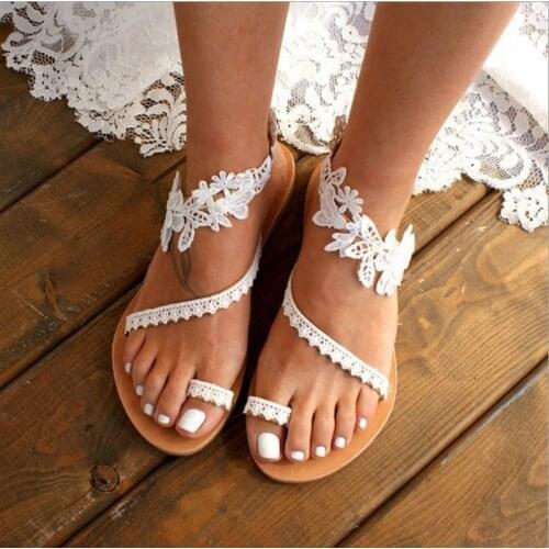2021 Summer Fashion Size 43 Transparent Strap Casual Sandals Women Open Toe Flower Flat Sandals white sandals sandalias mujer