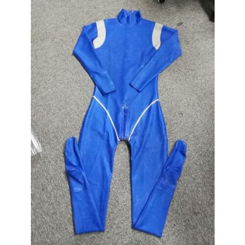 Handmade Sexy pearl blue and silver latex catsuit rubber bodysuit zentai bodysuits