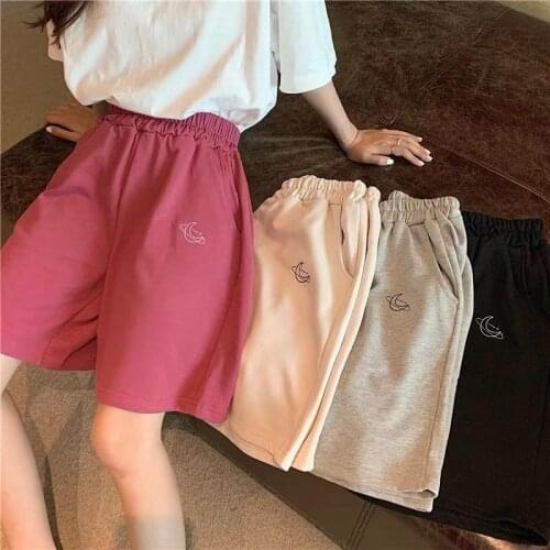 Summer Shorts Women Embroidery Elasticity High Waist Korean Style Sweet Students Harajuku Colorful Simple Loose Trousers Female
