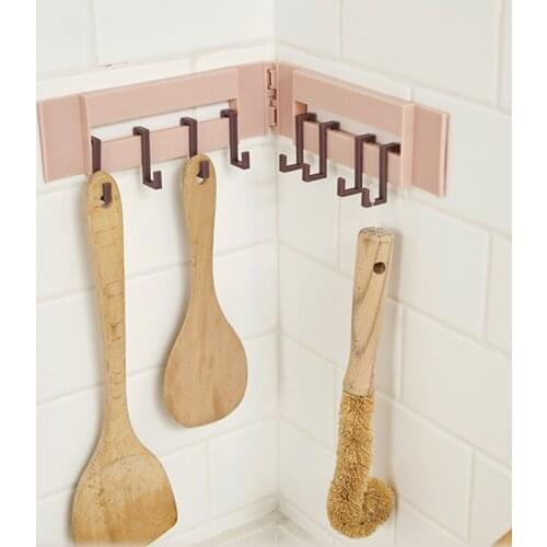 Folding Wall Corner Plastic Hook No Trace Paste Storage Rack Shelf Bathroom Shower Hooks Holder Organizer Kitchen Accessories