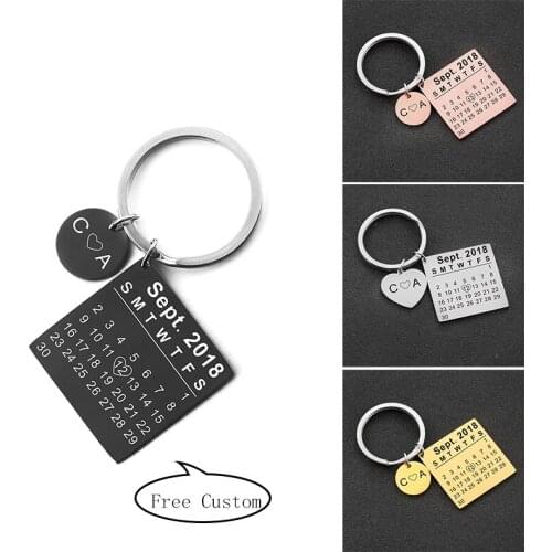 SKQIR Personalized Calendar Keychain Engraved Name Date Black Color Tag KeyChain for Women Boy Jewelry Car Accesories Bieth Gift