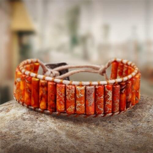 Bohemian Bracelet Tube Natural Emperor Stone Beaded Leather Wrap Chakra Bangles&Bracelets Couples Jewelry the Best Friend Gifts