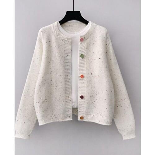 Polka Dot Knitted White Women Sweater Cardigan Winter New 2021 O-Neck Long-Sleeved Casual All Match Female Outwear Coats Tops