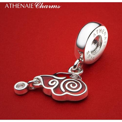 ATHENAIE 925 Sterling Silver Red Enamel Vintage Chinese Lucky Cloud Charms Pendant for Bracelet Women Collection DIY Jewelry Gif