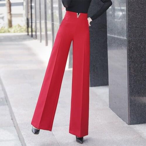 Autumn New Chic Wide Leg High Waist Women Pants Floor-length Stretch Ladies Trousers