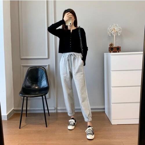 2020 net red same European womens casual elastic waist drawstring closure casual pants womens autumn