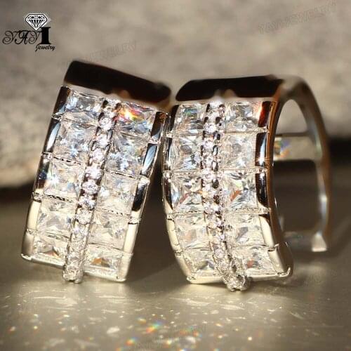 YaYI Jewelry Fashion Princess Cut White Natural Cubic Zirconia Silver Color Wedding Party Lover Wear Ear Stud Precious Earrings