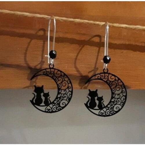Moon earrings and black cats Fashion Goth Witch Jewelry Women Gift 2021 New Delicate And Beautiful Crescent Wholesale Statement