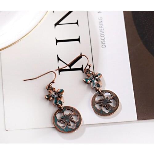 2019 Vintage Round Flower Dangle Earrings Female Ethnic Jewelry Brinco Tibetan Earrings For Women Hangers