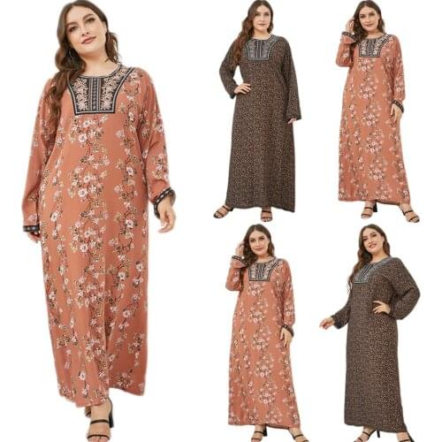 Dubai Ethnic Women Print Long Dress Islamic Clothing Maxi Robe Gown Middle East Turkish Muslim Abaya Kaftan Ramadan Embroidery