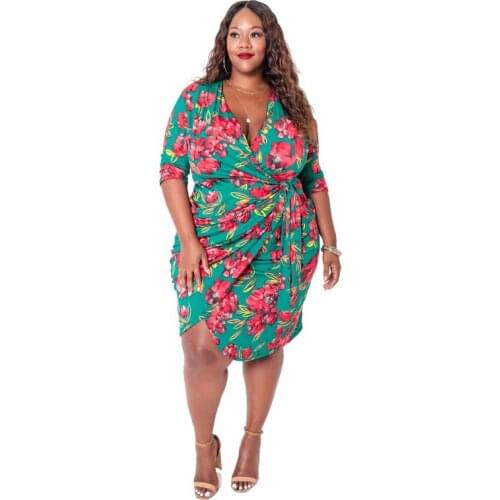 Floral Printing Women Sexy Party Dresses Big Size XL-5XL High Waist Lace-up Ladys Charming Split Bodycon 2021 Summer Dress