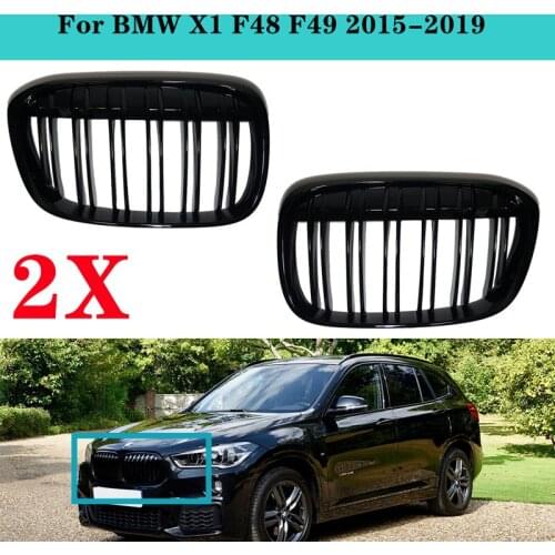 1 Pair ABS Dual Slat Car Front Bumper Grills Kidney Grille For BMW X1 F48 F49 2015-2019 Gloss Black/matte Black Auto Accessories