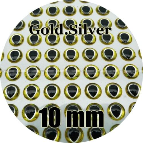 10mm 3D Gold.Silver Color, Tear Drop Pupil / Wholesale 350 Soft Molded 3D Holographic Fish Eyes, Fly Tying, Jig, Lure Making