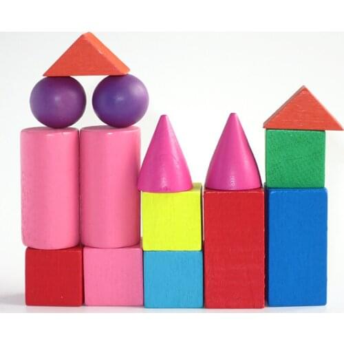 15pcs/set Baby Childhood Educational Wooden Colorful Recognize Shapes Building Blocks Early Learning Creative Toys for Kids