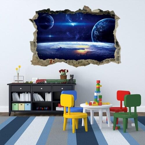 3D Outer Space Galaxy Planet Wall Stickers for Kids Children Bedrooms Decals Broken Wall Starry Twin Star Home Decor 45*60cm
