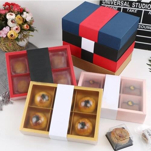 5Pcs/Lot 6 Hole Cupcake Bisciut Kraft Paper Box with Transparent Window Egg Yolk Puff Cupcake Packgaing Box Wedding Party Supply